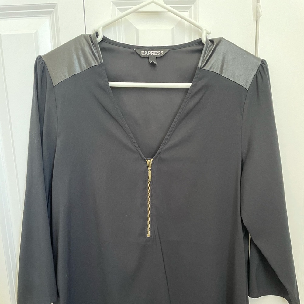 Express Blouse w/ Faux Leather Shoulder Detail